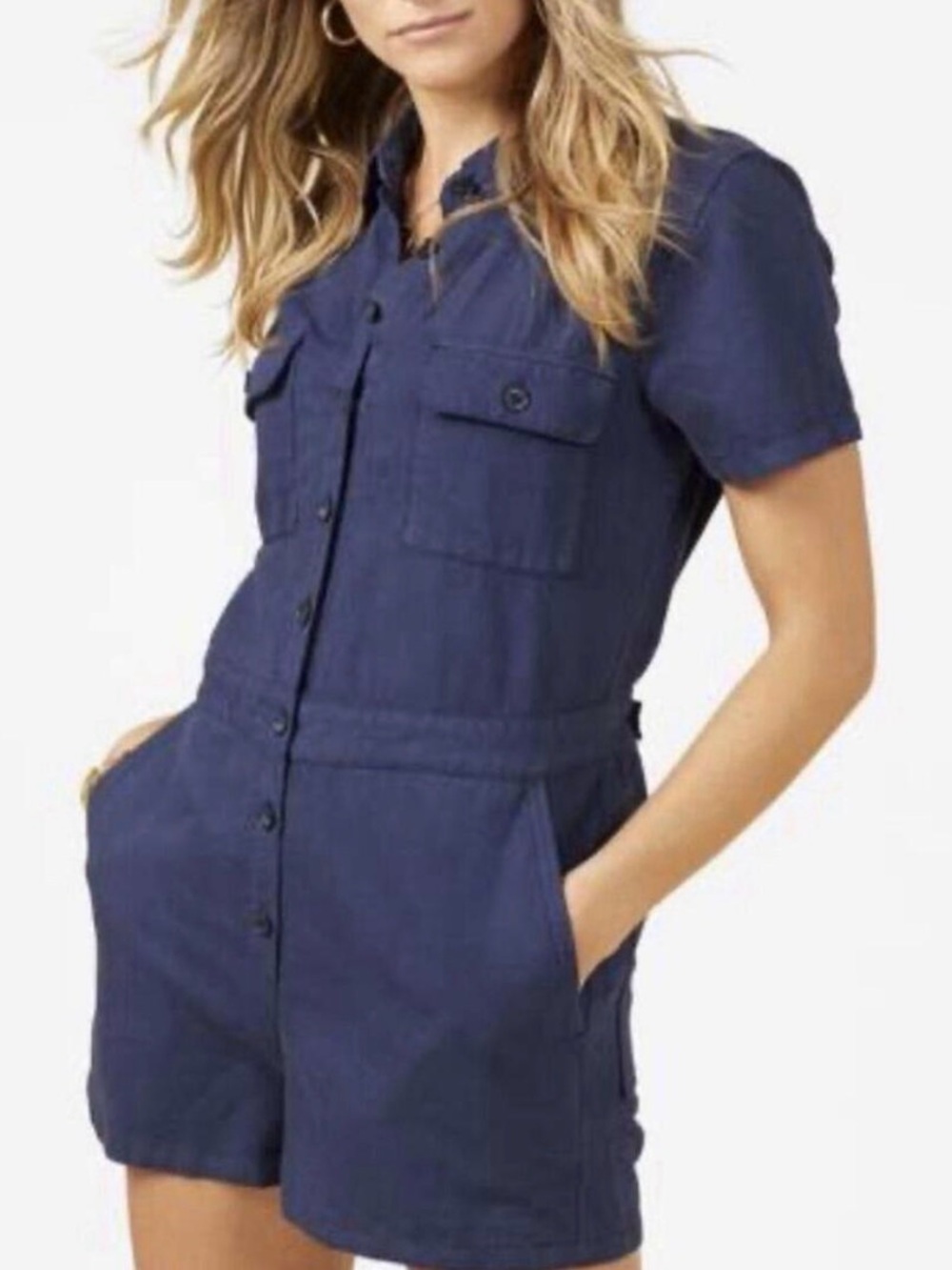 Outerknown Navy SEA Short Sleeve Utility Romper
